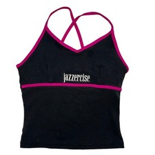 Camiseta sin mangas de entrenamiento vintage años 90 Jazzercise negra rosa espalda cruzada bordada pequeña segunda mano  Embacar hacia Mexico