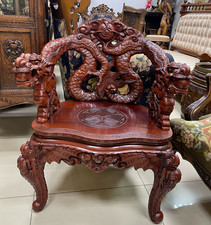Cadeira vintage estilo chinês, dragões esculpidos, mogno maciço, usado comprar usado  Enviando para Brazil