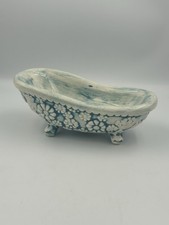Saboneteira vintage feita à mão azul floral com pés de garra assinada, usado comprar usado  Enviando para Brazil