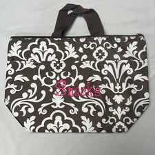 Bolsa de almoço isolada Thirty-One marrom damasco lanches bordada fashionista comprar usado  Enviando para Brazil