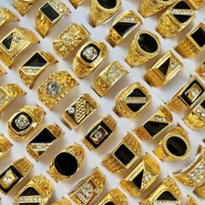 Lotes de anéis grandes da moda masculinos folheados a ouro com strass por atacado 24 peças, usado comprar usado  Enviando para Brazil