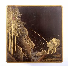 Usado, Guindaste caixa de escultura esculpida em madeira 19C japonês/chinês Makie Maki-e comprar usado  Enviando para Brazil