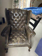 brown leather wing chair for sale  BUCKINGHAM