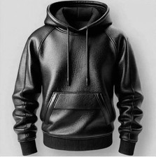 Jaqueta de couro de cordeiro genuína masculina preta premium com capuz feita à mão comprar usado  Enviando para Brazil