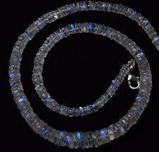 Colar de contas Heishi facetadas pedra da lua natural piscando fogo azul 4 a 9 mm 17" comprar usado  Enviando para Brazil