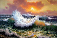 Pintura a óleo arte dos sonhos paisagem marítima onda enorme ao pôr do sol com tela de aves marinhas 36" comprar usado  Enviando para Brazil