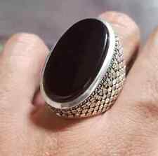 Anel de ágata preto grande ágata natural preto iemenita Aqeeq prata esterlina 925 comprar usado  Enviando para Brazil