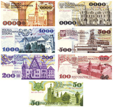 1970 ZESTAW 7 EGZEMPLARZY POLSKA (PRL) BANKNOTY PRÓBNE, ŁADNE WIDOKI MIASTA, 0000 ZLOTYCH! na sprzedaż  PL