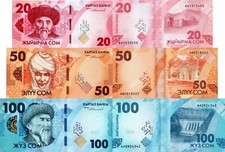 KIRGHIZISTAN - Kyrgyzstan Lotto 3 banconote 20/50/100 som 2023 FDS - UNC na sprzedaż  Wysyłka do Poland