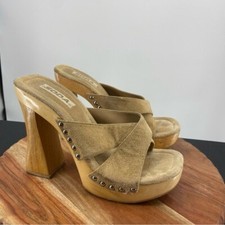 Salto plataforma de madeira vintage Y2K Soda cravejado camurça bege tamanho 10 comprar usado  Enviando para Brazil