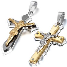 Colar de aço inoxidável Jesus crucifixo camada cruz Cristo pedante para homens mulheres comprar usado  Enviando para Brazil
