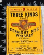 Etiqueta de uísque Three Kings Straight Rye - KENTUCKY comprar usado  Enviando para Brazil