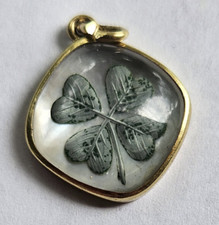 Pingente Berloque Sorte Vintage Ouro 14K ~ESSEX CRISTAL 4 QUATRO FOLHAS TREVO~ comprar usado  Enviando para Brazil