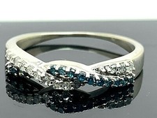 Aliança de casamento feminina ouro branco 14k anel cruzado de diamante branco e azul tamanho 7,5 comprar usado  Enviando para Brazil