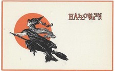 Usado, Cartão postal de Halloween Gibson Art Co. bruxa voando na vassoura comprar usado  Enviando para Brazil