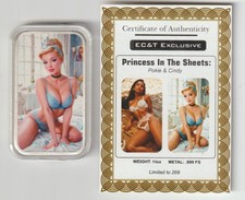 Princess in the Sheets Cindy & Pokie 1 OzT .999 barra de arte prata capsulizada com certificado de autenticidade comprar usado  Enviando para Brazil