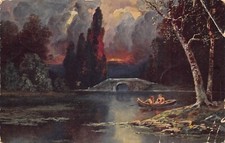 Usado, Cartão postal vintage A687 arte 1914 barco remo ao pôr do sol na ponte Lake Forest comprar usado  Enviando para Brazil
