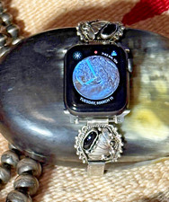 Pulseira de relógio nativa americana esterlina e ônix modificada para caber em todos os Apple Watches, usado comprar usado  Enviando para Brazil