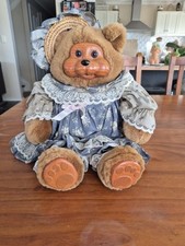 Roupa e chapéu TL Toys ursinho de pelúcia marrom com rosto de madeira azul floral comprar usado  Enviando para Brazil