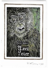 RUDOLF KOPYLOV: Exlibris für Axel Leier; Affe; 1994 na sprzedaż  Wysyłka do Poland