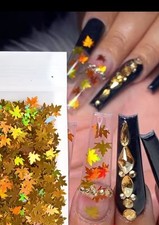  Folha de bordo outono nail art lantejoulas glitter 3D flocos de unhas cor dourada (1tsp) comprar usado  Enviando para Brazil