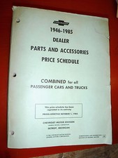 1946-1985 CHEVY CONCESIONARIO TURISMOS CAMIONES REPUESTOS Y ACCESORIOS CALENDARIO DE PRECIOS segunda mano  Embacar hacia Mexico