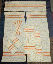 Antigo Conjunto de Cortinas de Café Floral Anos 70 3 Painéis de Janela Valances Tiebacks Amarelo Laranja, usado comprar usado  Enviando para Brazil