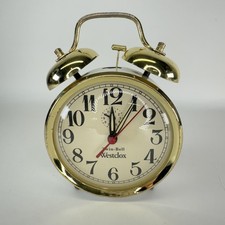 Vintage Westclox Twin-Bell Despertador Ouro Branco Wind-Up Retro Decoração de Mesa comprar usado  Enviando para Brazil