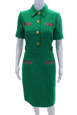 Usado, Vestido de tweed Gucci feminino com zíper nas costas manga curta gola verde tamanho IT 42 comprar usado  Enviando para Brazil