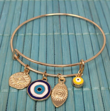 Blue evil eye bracelet gold tone bangle bracelet good luck Turkish eye bracelet comprar usado  Enviando para Brazil