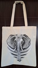 BOLSO DE MANO PINTADO A MANO DIRECTAMENTE DEL ARTISTA LONA ALGODÓN UNISEX ELEFANTE segunda mano  Embacar hacia Mexico