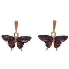 Usado, Brincos femininos folheados a ouro multicoloridos com gota de inseto borboleta pavê Cz comprar usado  Enviando para Brazil