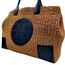 Bolsa de ombro Tory Burch Ella de couro tecido de palha bege logotipo marinho MBb0702 comprar usado  Enviando para Brazil