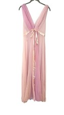 Vestido de noite vintage Vanity Fair rosa náilon maxi arco coquette Negligee transparente comprar usado  Enviando para Brazil