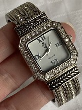 Bracelete de relógio Premier Designs tributo tom prata envelhecido quadro pavê precisa de bateria comprar usado  Enviando para Brazil
