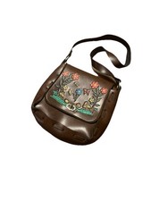 Bolsa de ombro feminina marrom aba em relevo cena natural hippie estilo anos 60 cogumelos comprar usado  Enviando para Brazil