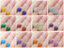 Natural Pedra Preciosa 10mm Multicolorido Jade contas arredondadas 925 Prata Brincos de gancho pendurados comprar usado  Enviando para Brazil