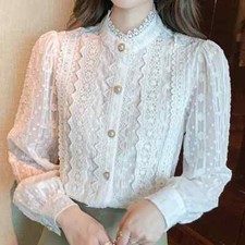 Usado, Blusa feminina branca de renda blusa feminina blusa manga longa camisas femininas tops EUA comprar usado  Enviando para Brazil