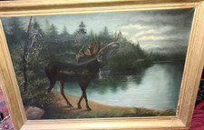 Antique moose painting for sale  Shelburne Falls