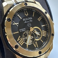 Usado, Bulova Marine Star relógio masculino esqueleto tom dourado 45 mm 98A273 *cristal lascado* comprar usado  Enviando para Brazil