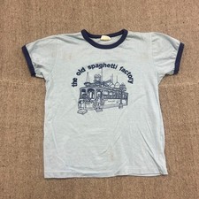 Camisa masculina vintage de fábrica de espaguete azul pequena década de 1970 Toronto Canadá comprar usado Camisa masculina vintage de fábrica de espaguete azul pequena década de 1970 Toronto Canadá comprar usado  Enviando para Brazil