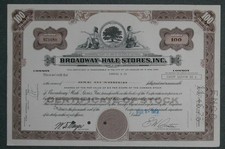 Broadway-Hale Stores, Inc. 1973 100 akcji na sprzedaż Broadway-Hale Stores, Inc. 1973 100 akcji na sprzedaż  Wysyłka do Poland