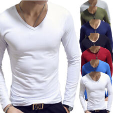 Camiseta masculina manga longa gola V slim fit casual roupa íntima tops clube comprar usado  Enviando para Brazil