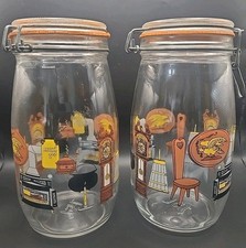 2 RARO Vintage ARC Vidro Francês 1,5 L Frasco de Armazenamento em Conservas Móveis para Casa 9" de Altura comprar usado  Enviando para Brazil