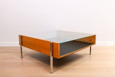 Mesa de centro Robin Day Forum vintage de mediados de siglo con tapa de cristal y patas cromadas segunda mano  Embacar hacia Mexico