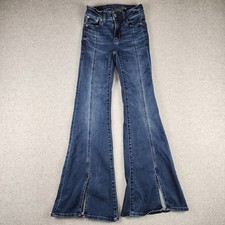 Jeans American Eagle Feminino 000 Azul Festival Flare Cintura Média Fenda Bainha Denim, usado comprar usado  Enviando para Brazil