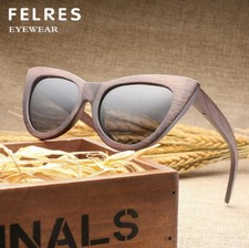 Madeira De Bambu Feminino Polarizado Óculos De Sol Olho De Gato De Madeira Marrom Armação Óculos Retrô comprar usado  Enviando para Brazil