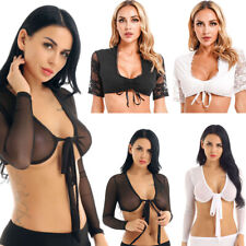 Blusa feminina crop top aberta frente malha transparente transparente blusa encolher camiseta comprar usado  Enviando para Brazil