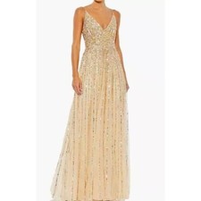 Vestido Mac Duggal nude lantejoulas surplice gola V linha A tamanho 8 novo sem etiquetas comprar usado  Enviando para Brazil