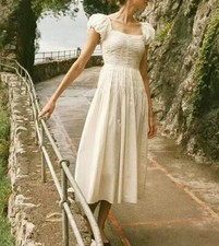 Vestido midi feminino Doen gola quadrada manga folhada branco, usado comprar usado  Enviando para Brazil